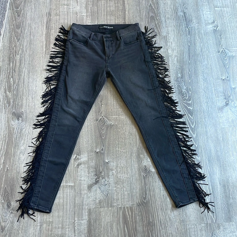 Express black jeans with fringe size 8